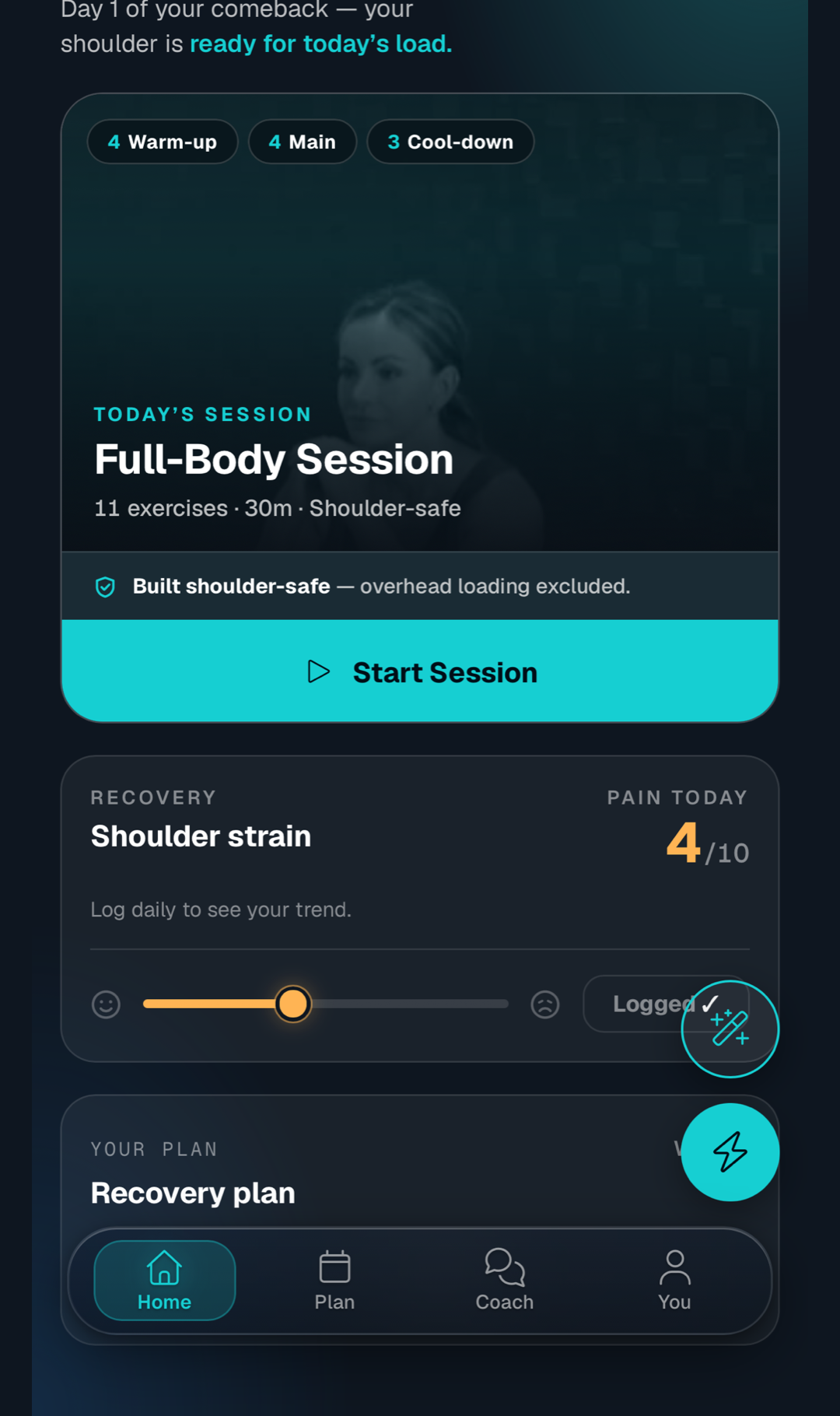 Adapts as you heal screen
