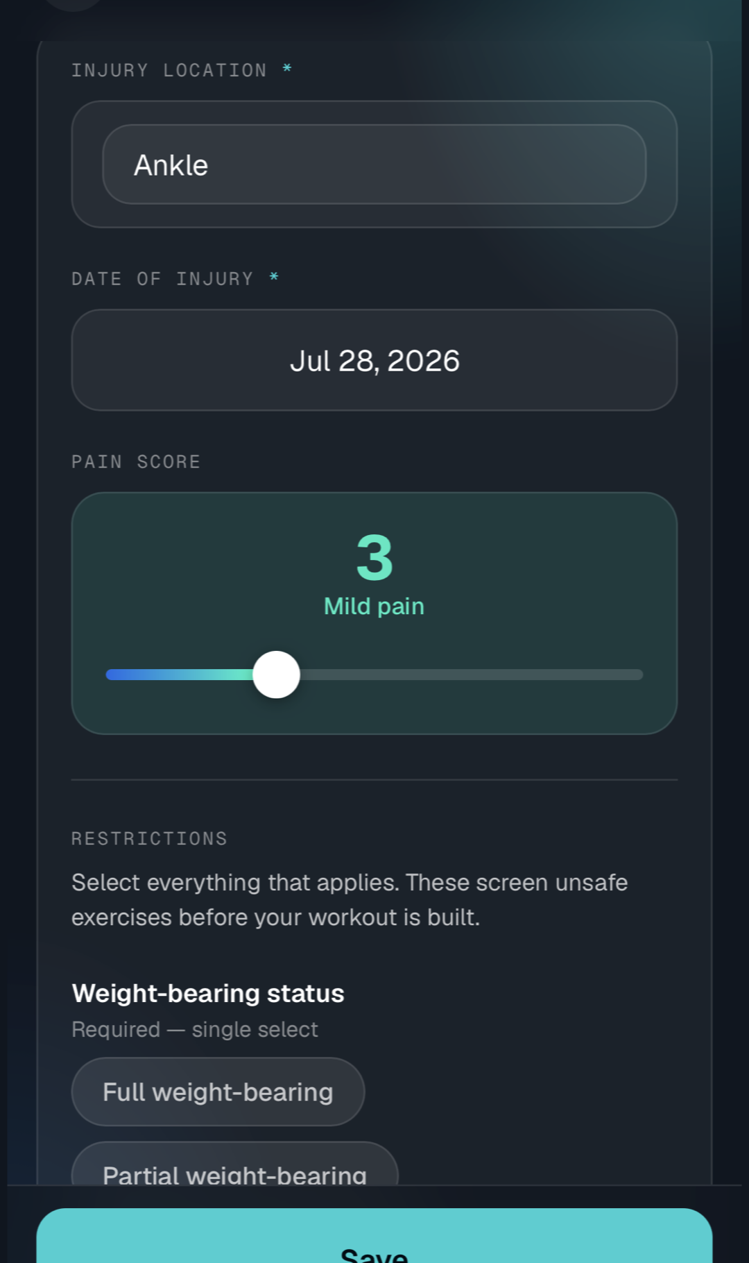 Set restrictions screen